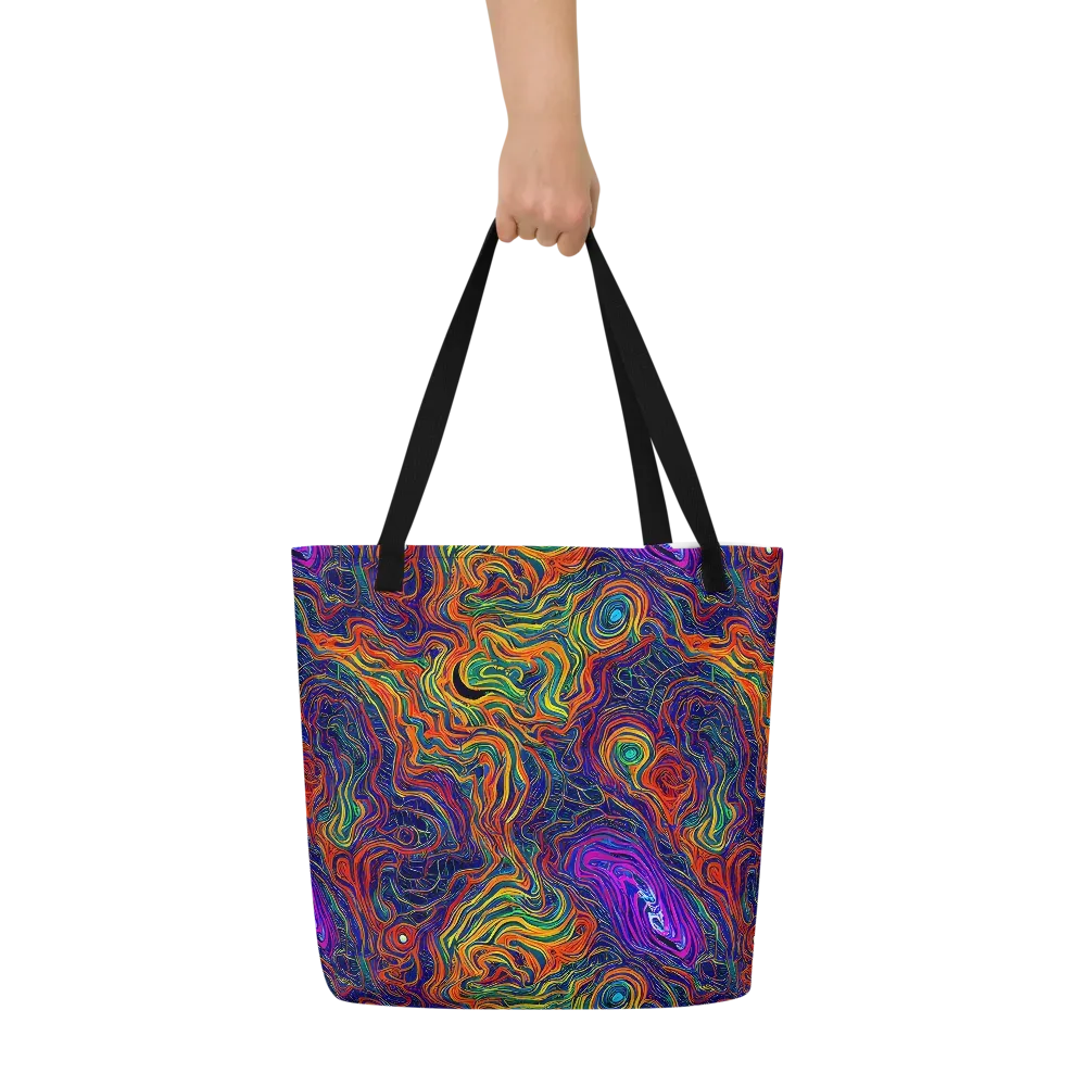 Neon Contours on Large Tote Bag W/ Pocket — Front