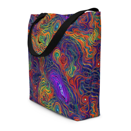 Neon Contours on a Large Tote Bag W/ Pocket