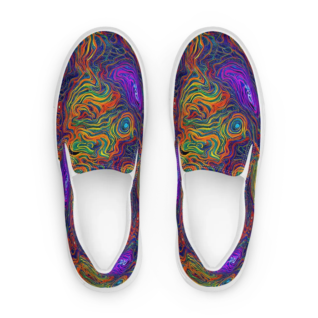 Neon Contours on Women's Slip-On Canvas Shoes — Front