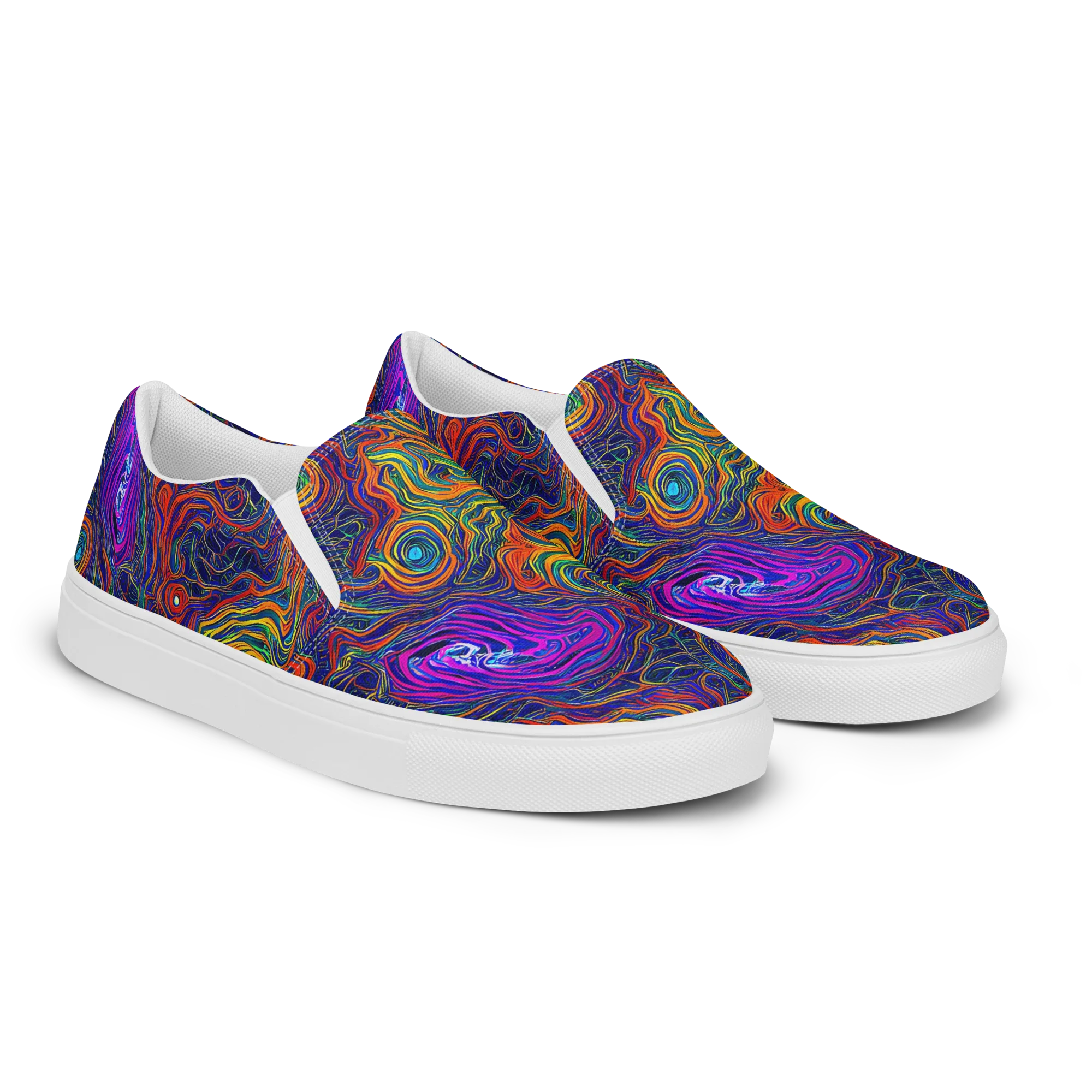 Neon Contours on Women's Slip-On Canvas Shoes — Right Front