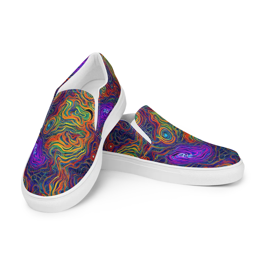 Neon Contours on Women's Slip-On Canvas Shoes — Left Front