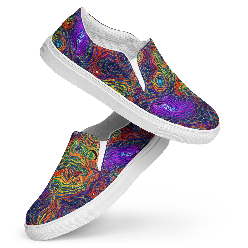 Neon Contours on Women's Slip-On Canvas Shoes — Front