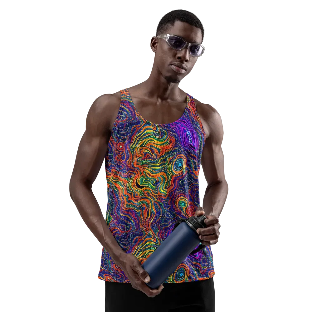 Neon Contours on Men's Tank Top — Front