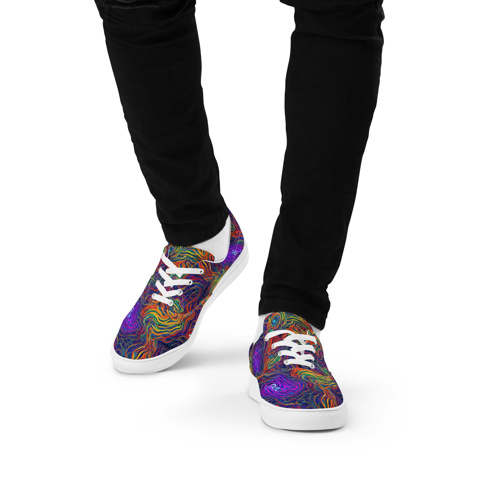 Neon Contours on Men's Lace-Up Canvas Shoes — Front