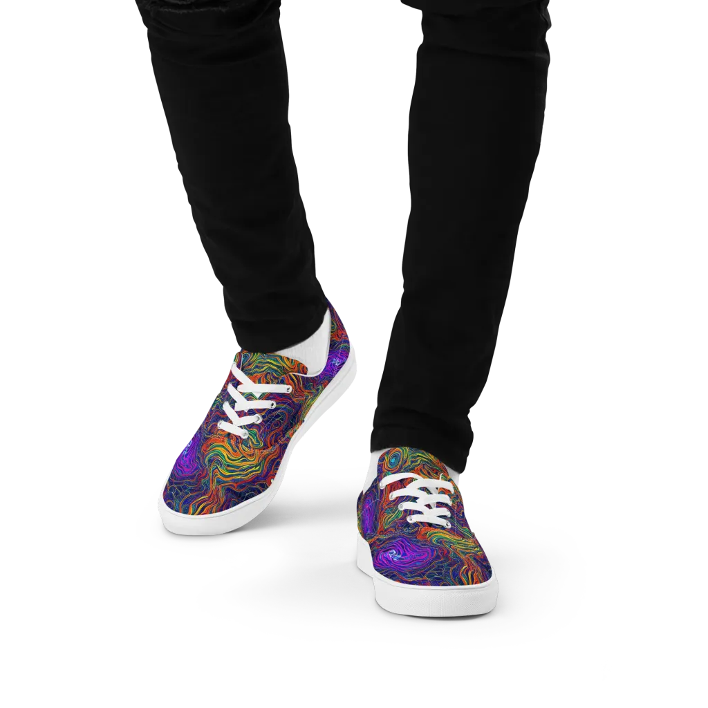 Neon Contours on Men's Lace-Up Canvas Shoes — Front