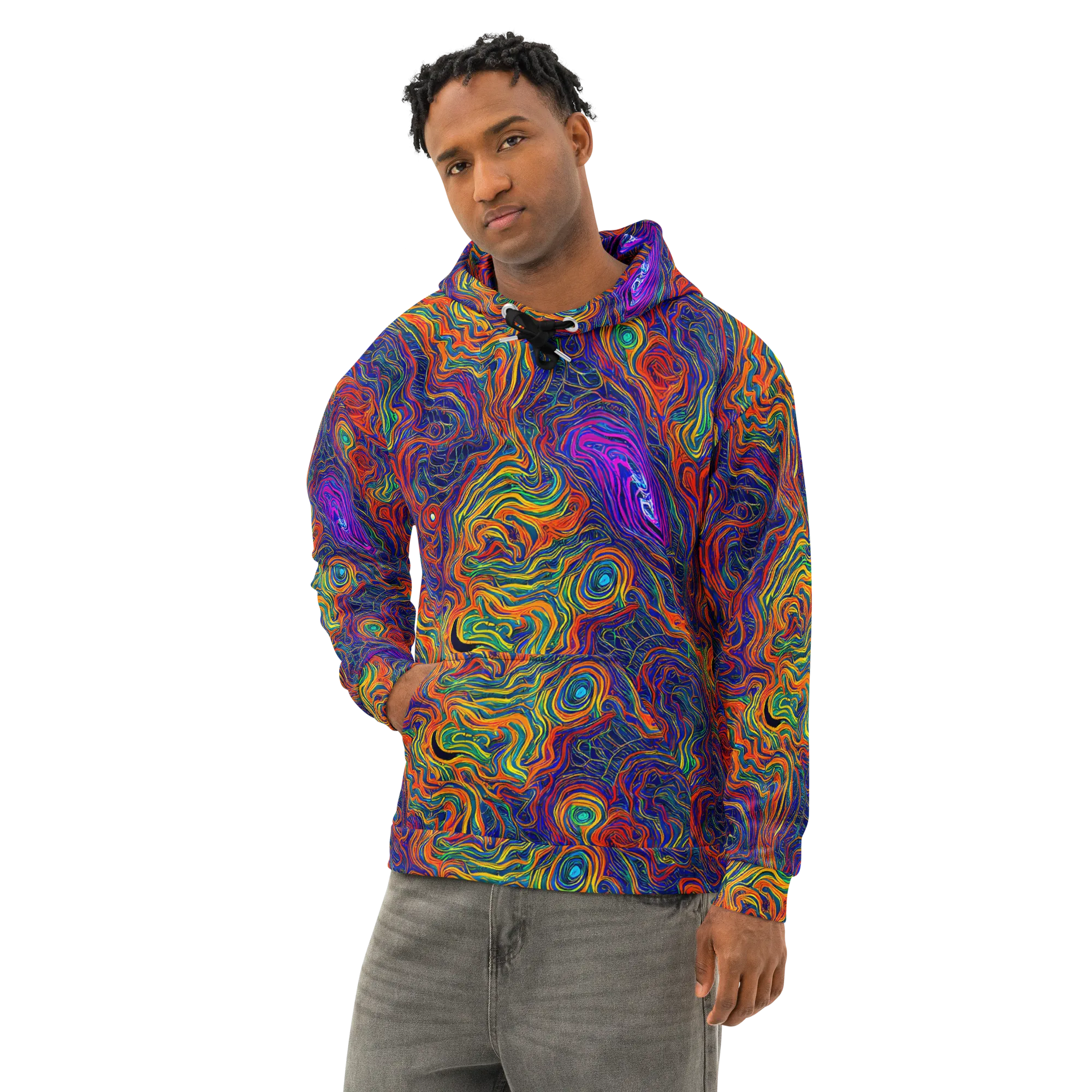Neon Contours on Cotton Hoodie — Left Front