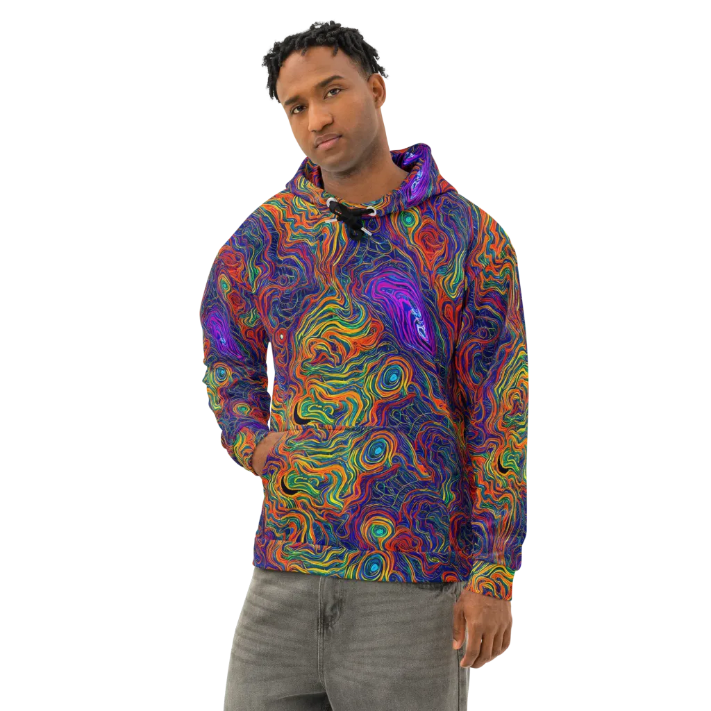 Neon Contours on Cotton Hoodie — Left Front