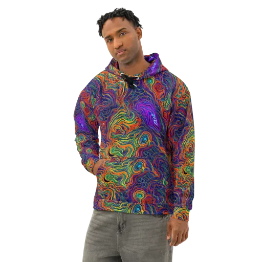 Neon Contours on a Cotton Hoodie