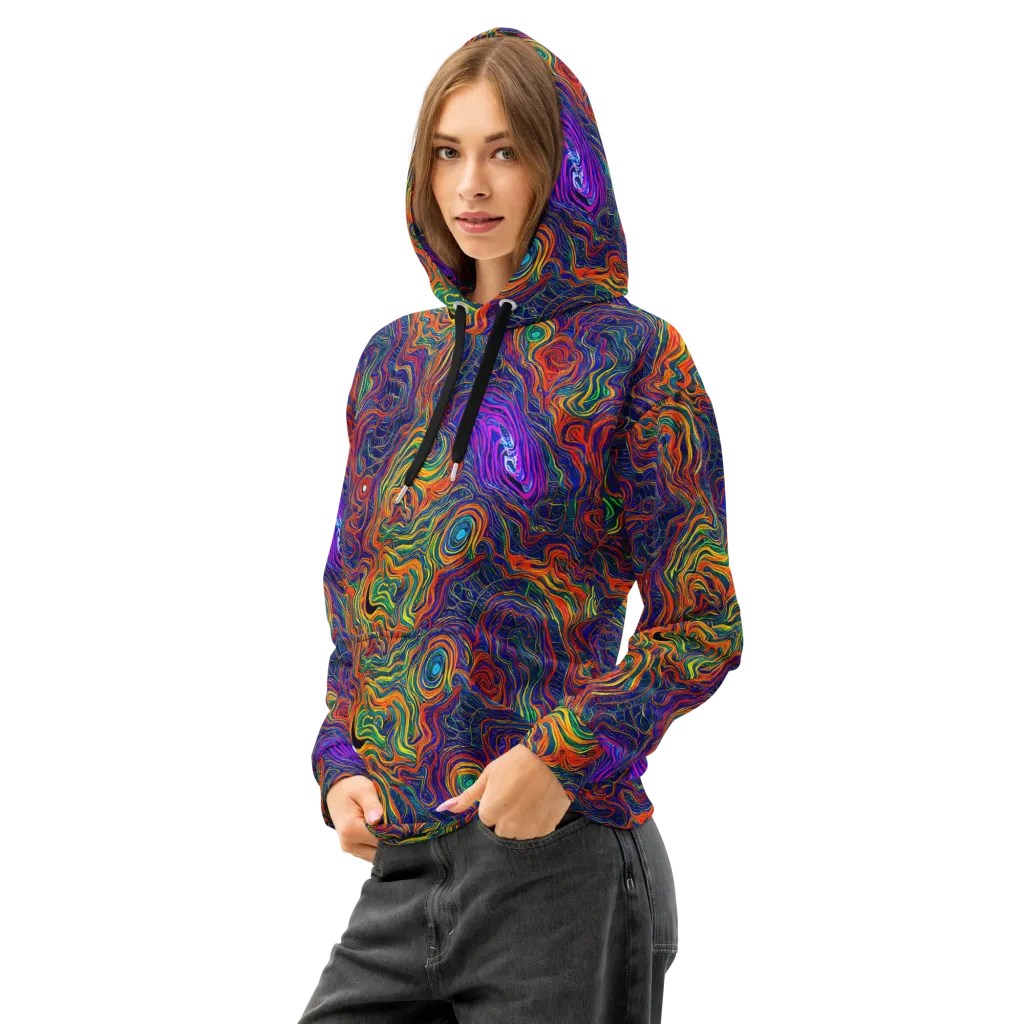 Neon Contours on Cotton Hoodie — Left Front