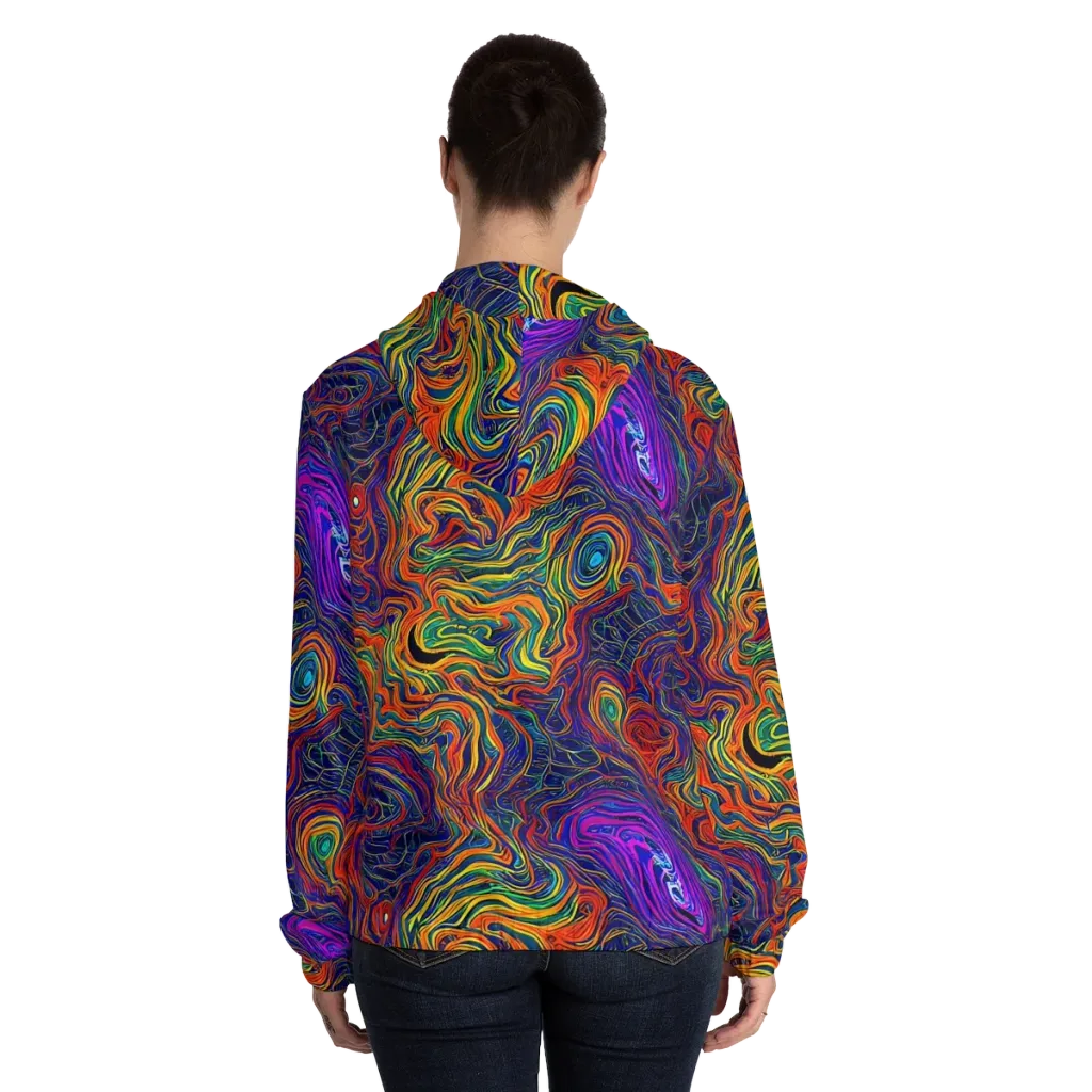 Neon Contours on Women's Full-Zip Hoodie — Back On Person