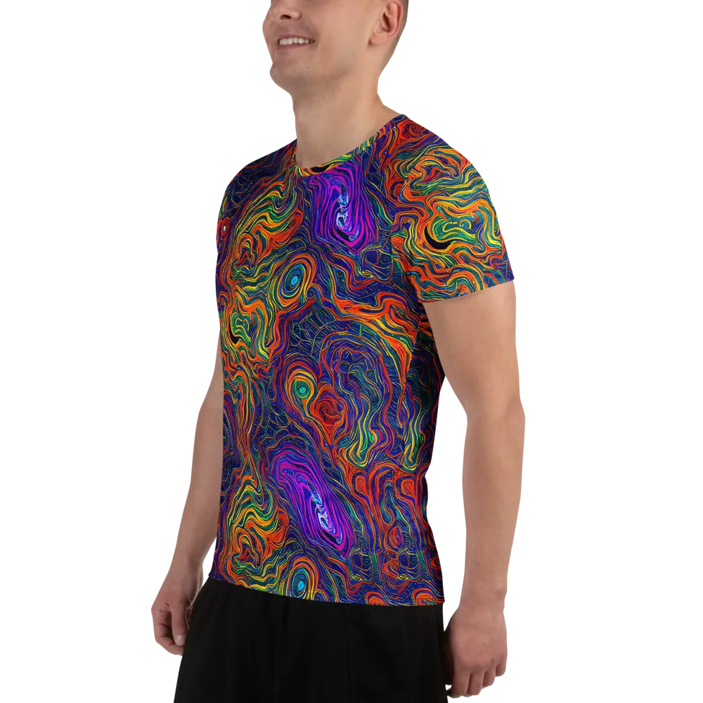 Neon Contours on Men's Athletic T-Shirt — Left