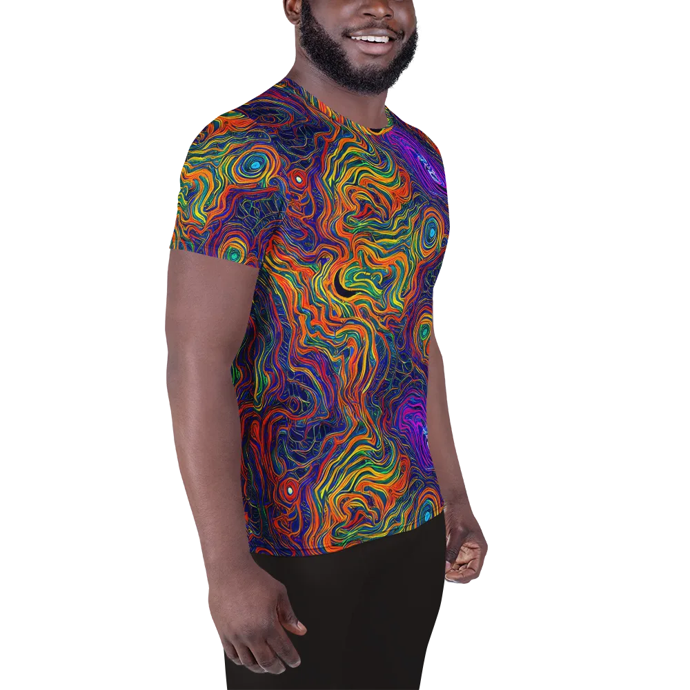 Neon Contours on Men's Athletic T-Shirt — Right
