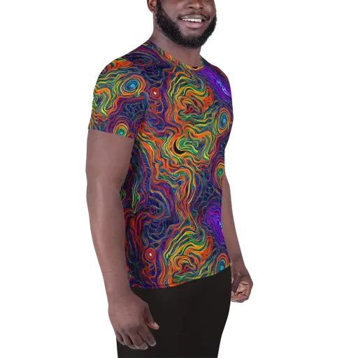Neon Contours on a Men's Athletic T-Shirt