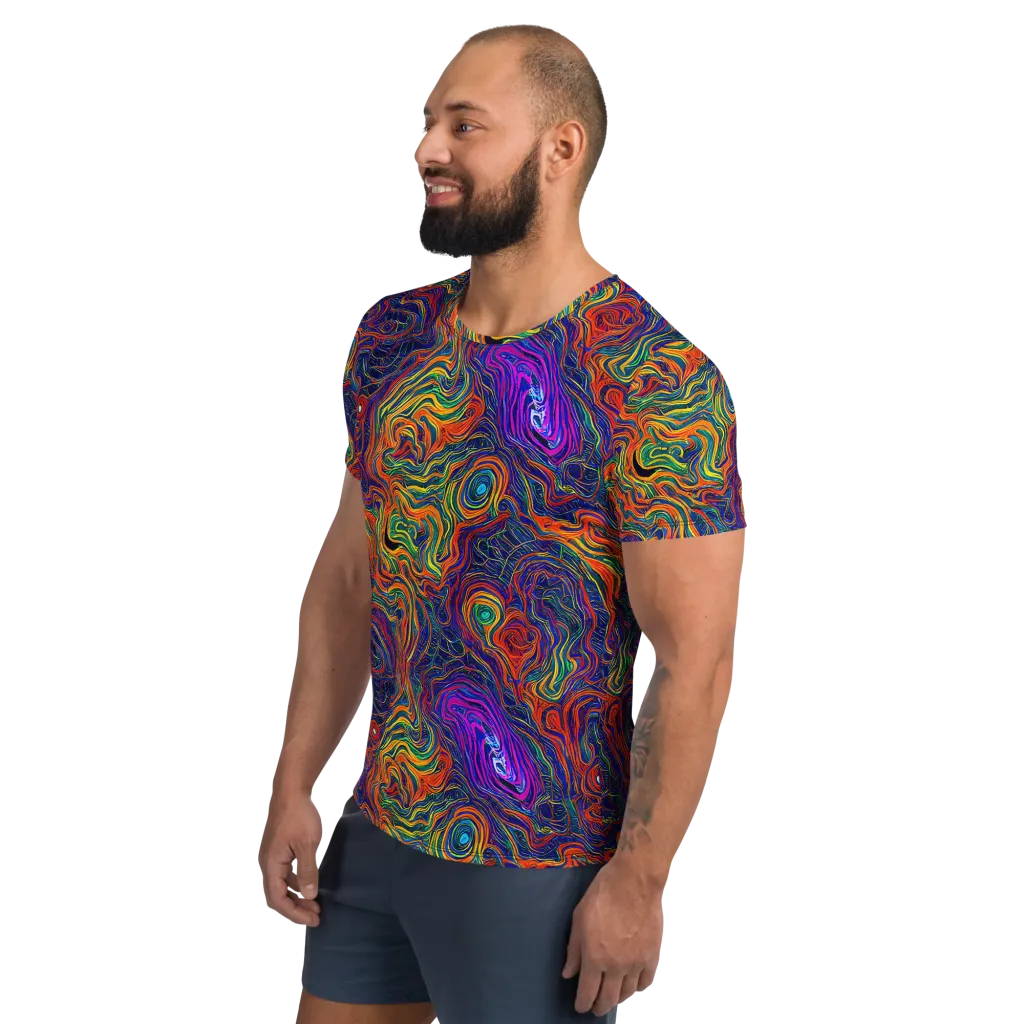 Neon Contours on Men's Athletic T-Shirt — Left