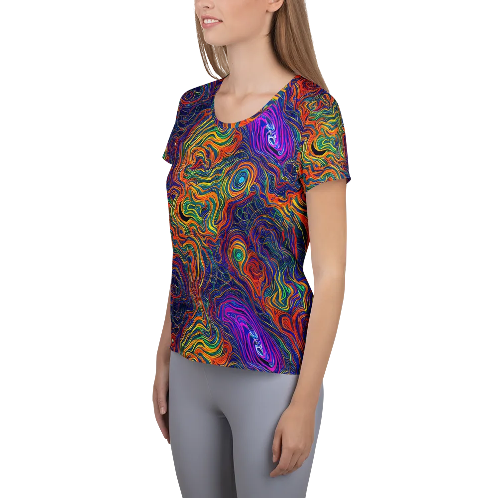 Neon Contours on Women's Athletic T-Shirt — Left