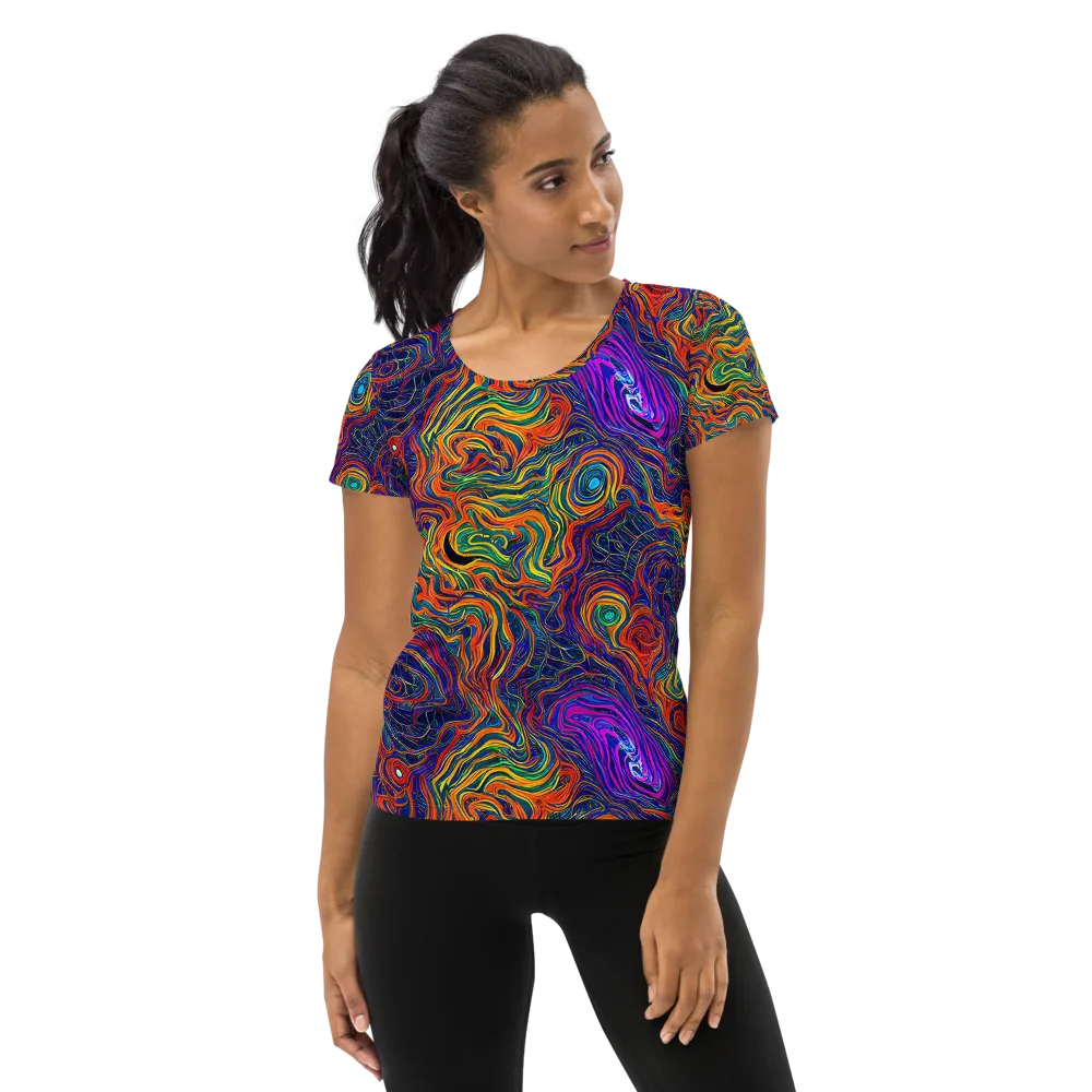 Neon Contours on Women's Athletic T-Shirt — Front