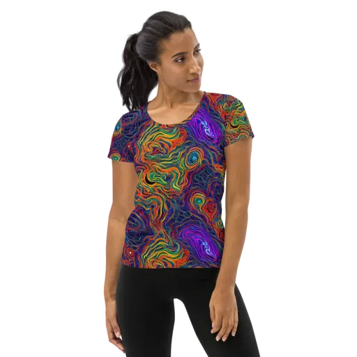 Neon Contours on a Women's Athletic T-Shirt