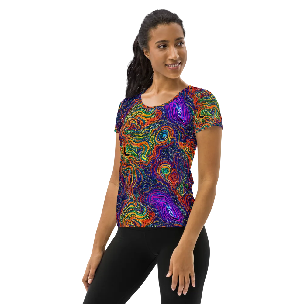Neon Contours on Women's Athletic T-Shirt — Left