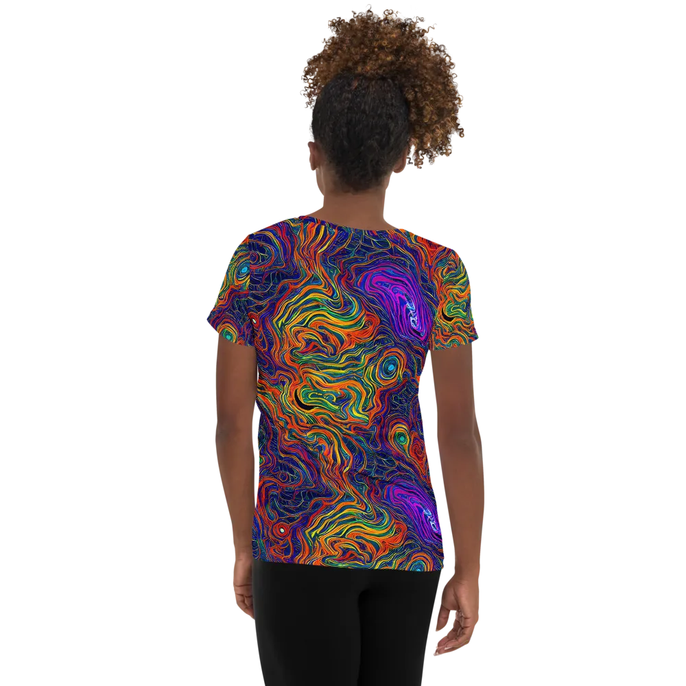 Neon Contours on Women's Athletic T-Shirt — Back