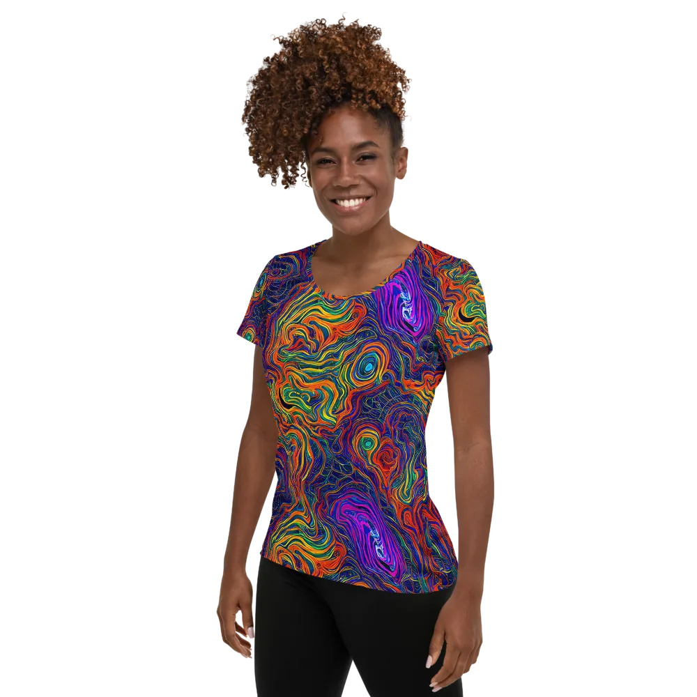 Neon Contours on Women's Athletic T-Shirt — Left