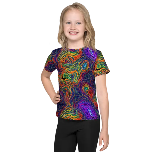 Neon Contours on a Kids Crew Neck T-Shirt