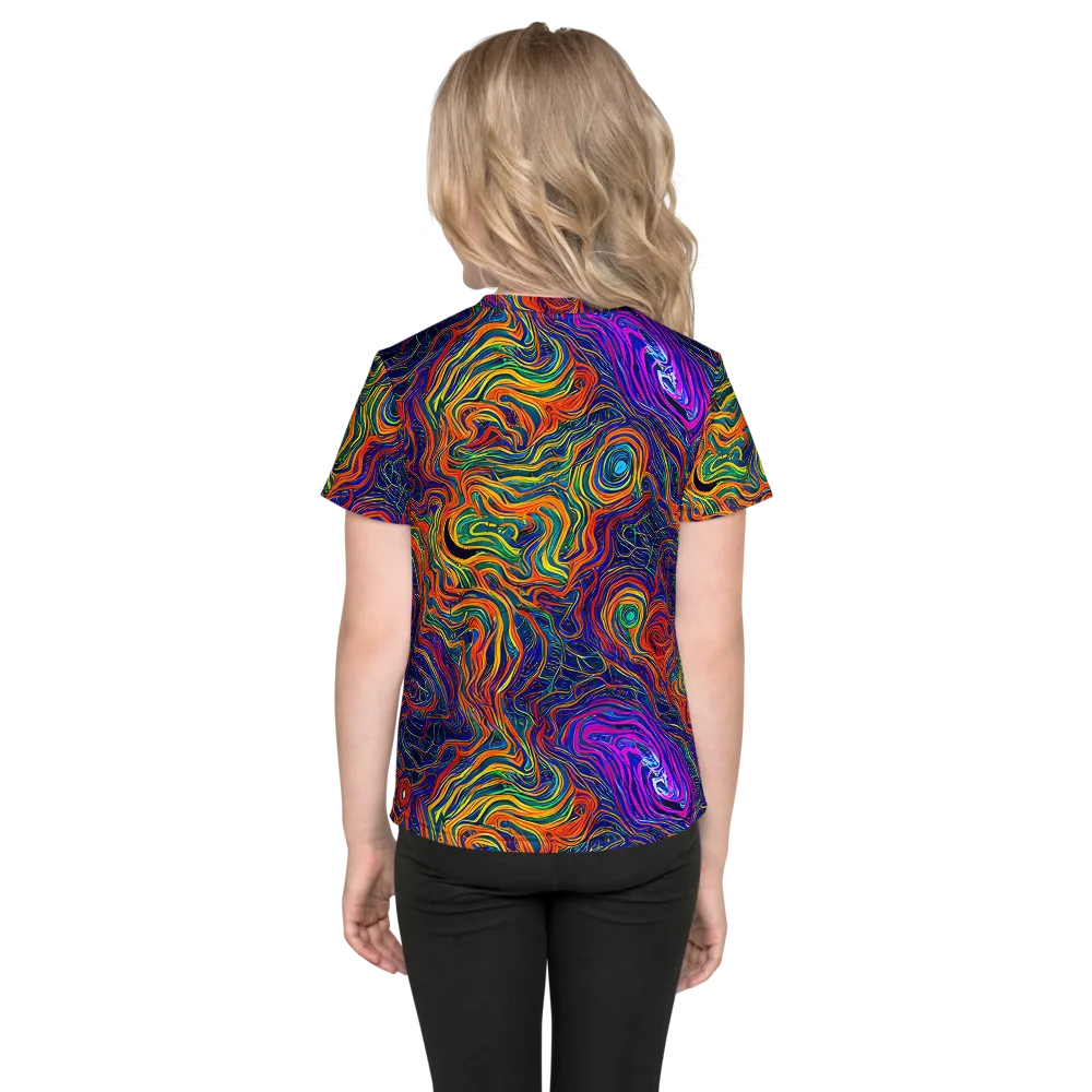 Neon Contours on Kids Crew Neck T-Shirt — Back