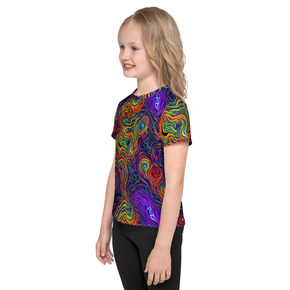 Neon Contours on Kids Crew Neck T-Shirt — Left