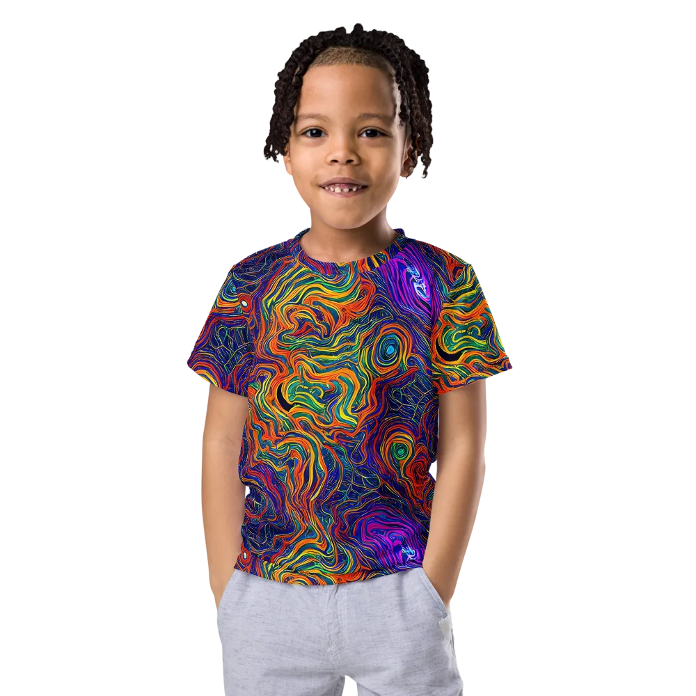 Neon Contours on Kids Crew Neck T-Shirt — Front