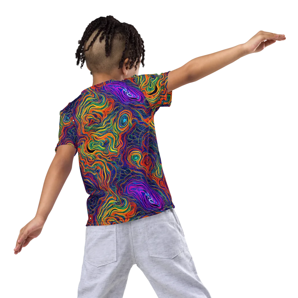 Neon Contours on Kids Crew Neck T-Shirt — Back