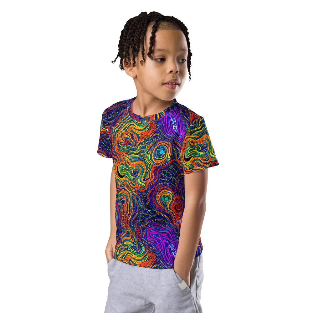 Neon Contours on Kids Crew Neck T-Shirt — Left Front