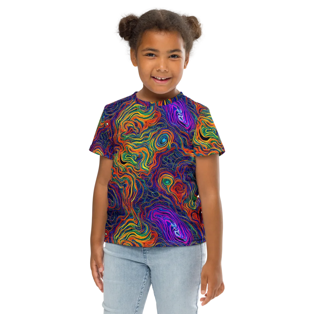 Neon Contours on Kids Crew Neck T-Shirt — Front