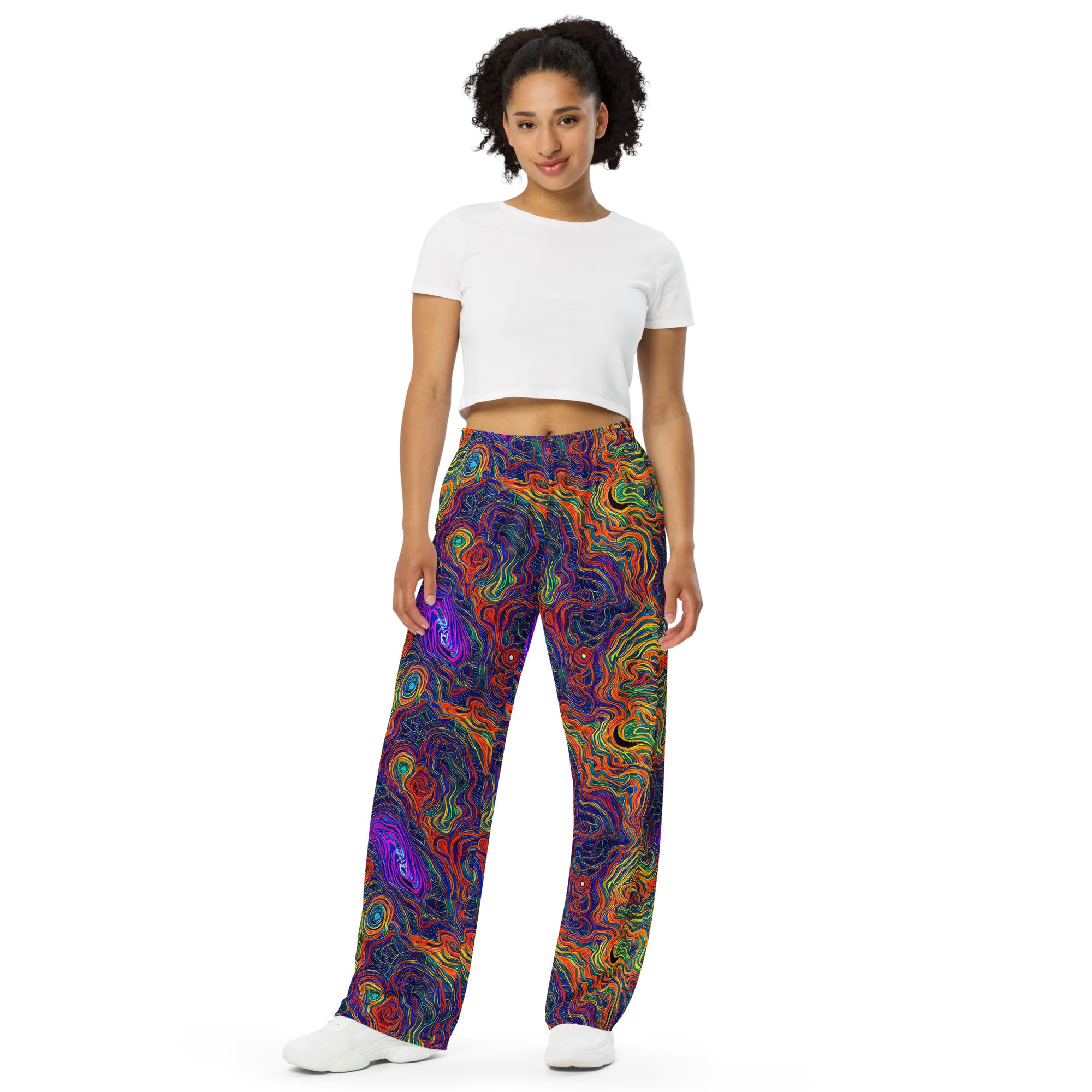 Neon Contours on Wide-Leg Pants — Front