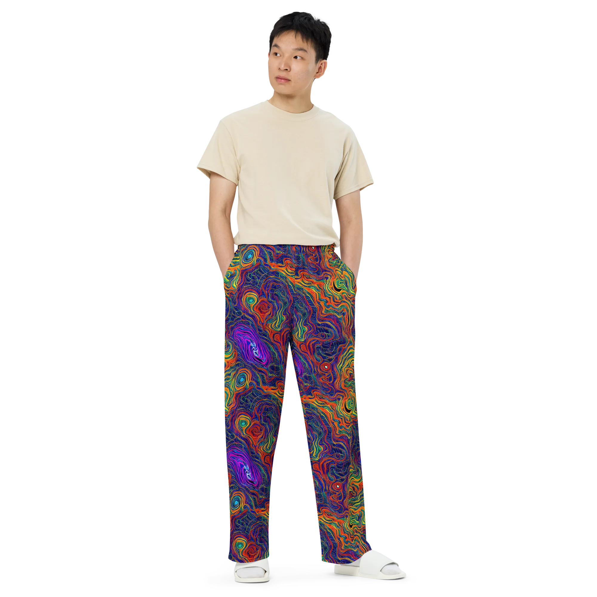 Neon Contours on Wide-Leg Pants — Front