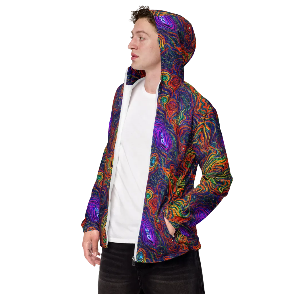 Neon Contours on Men's Windbreaker — Left Front