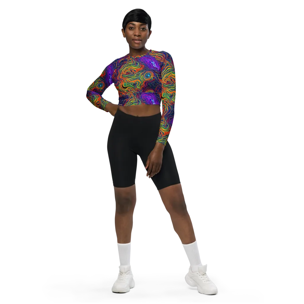Neon Contours on Long Sleeve Crop Top — Front