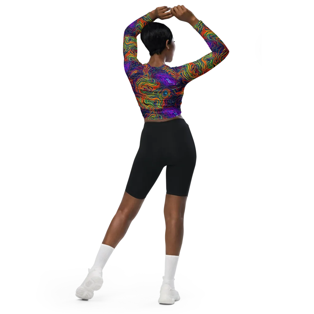 Neon Contours on Long Sleeve Crop Top — Back