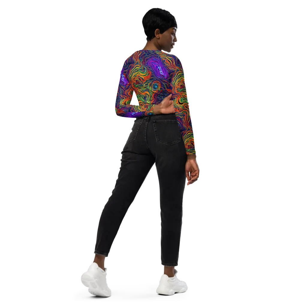 Neon Contours on Long Sleeve Crop Top — Right Back