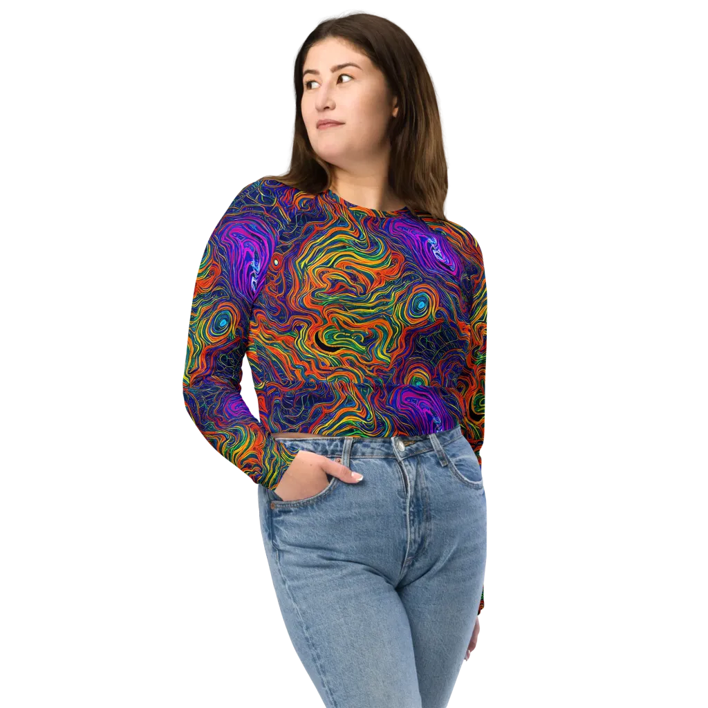 Neon Contours on Long Sleeve Crop Top — Front