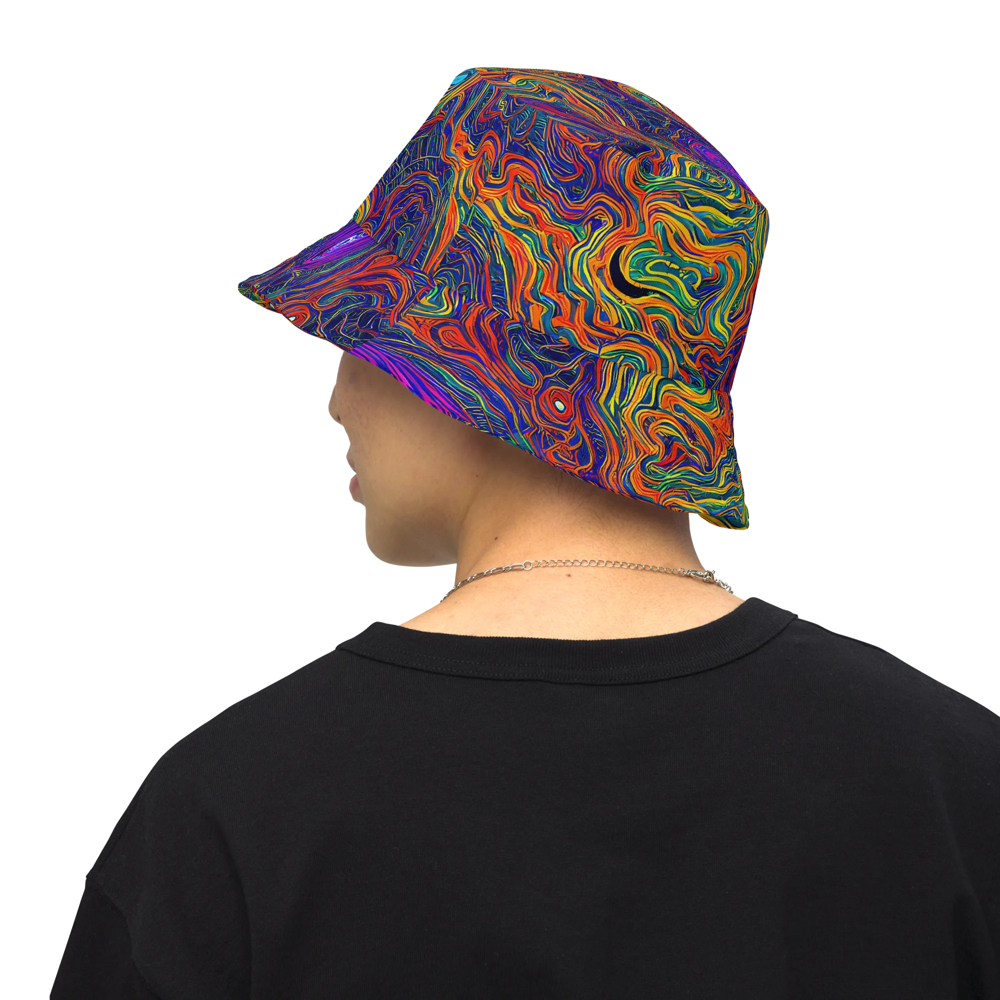 Neon Contours on Reversible Bucket Hat — Back Inside