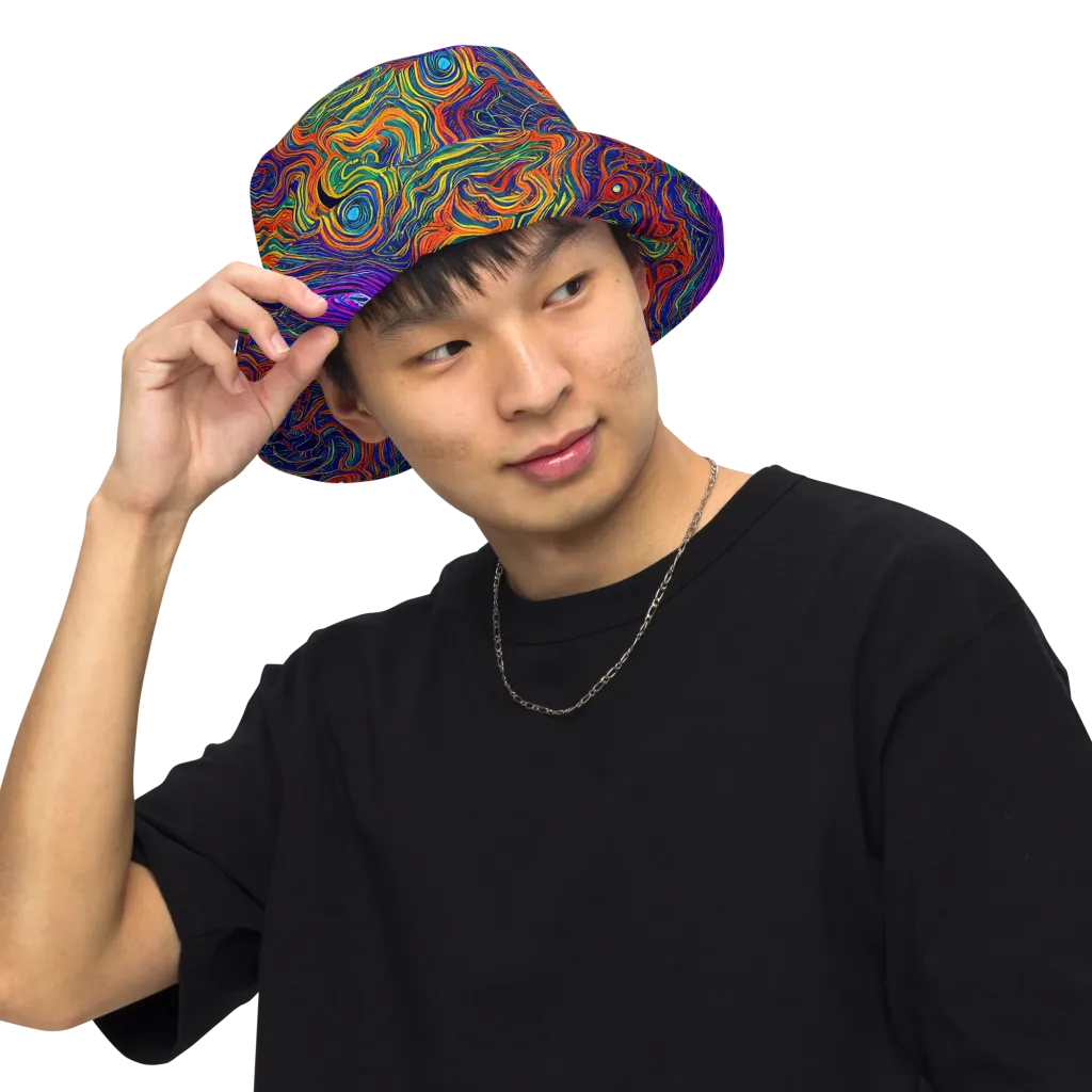 Neon Contours on Reversible Bucket Hat — Front Inside