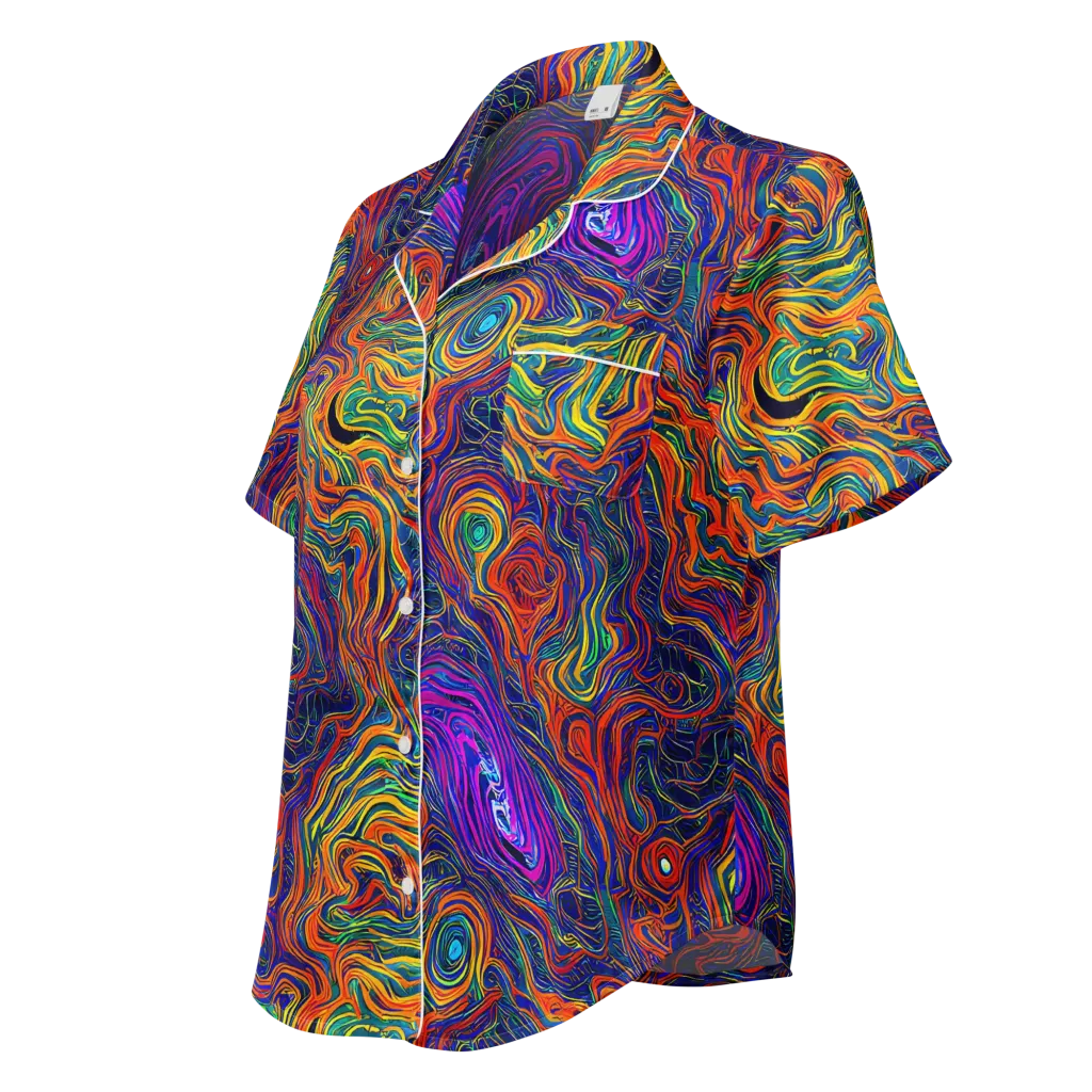 Neon Contours on Women's Short Sleeve Pajama Top — Left Front