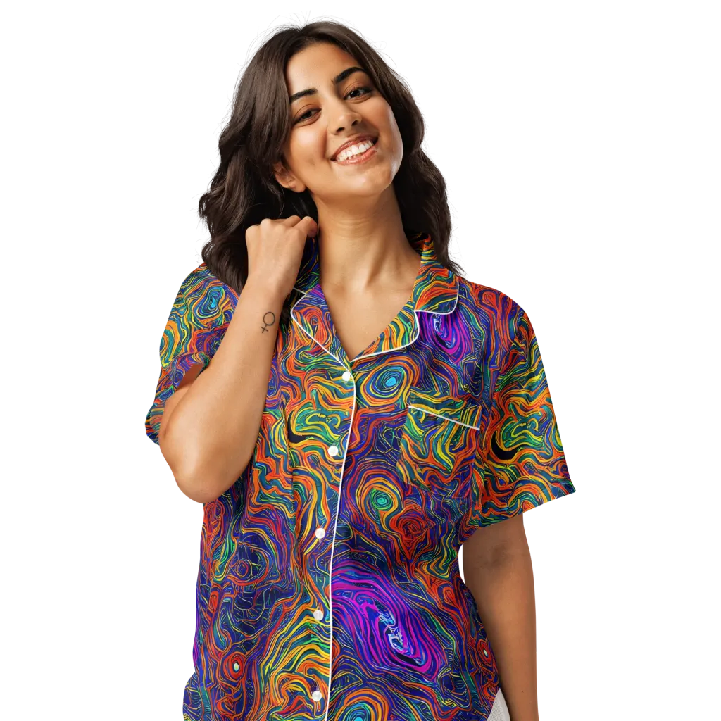 Neon Contours on Women's Short Sleeve Pajama Top — Front