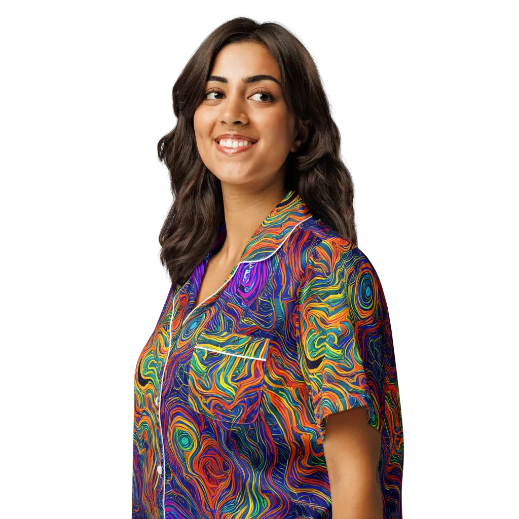 Neon Contours on Women's Short Sleeve Pajama Top — Left Front