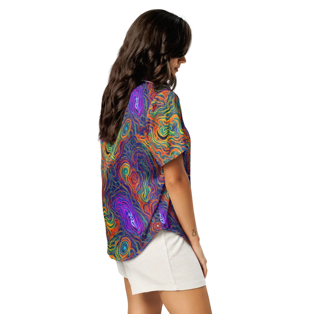 Neon Contours on Women's Short Sleeve Pajama Top — Right Back