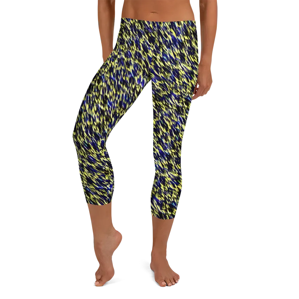 Lemon Lightning on Capri Leggings — Front