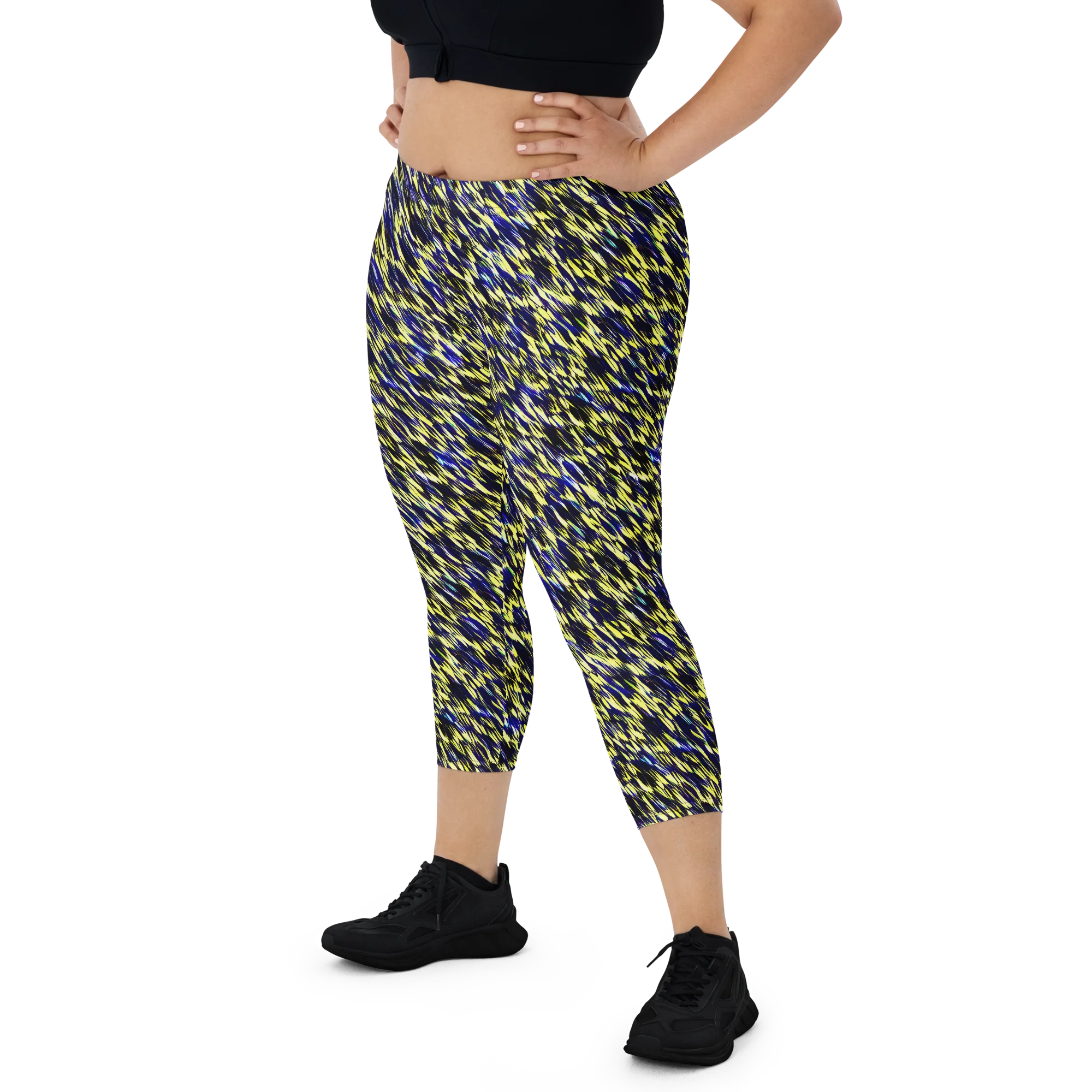 Lemon Lightning on Capri Leggings — Front