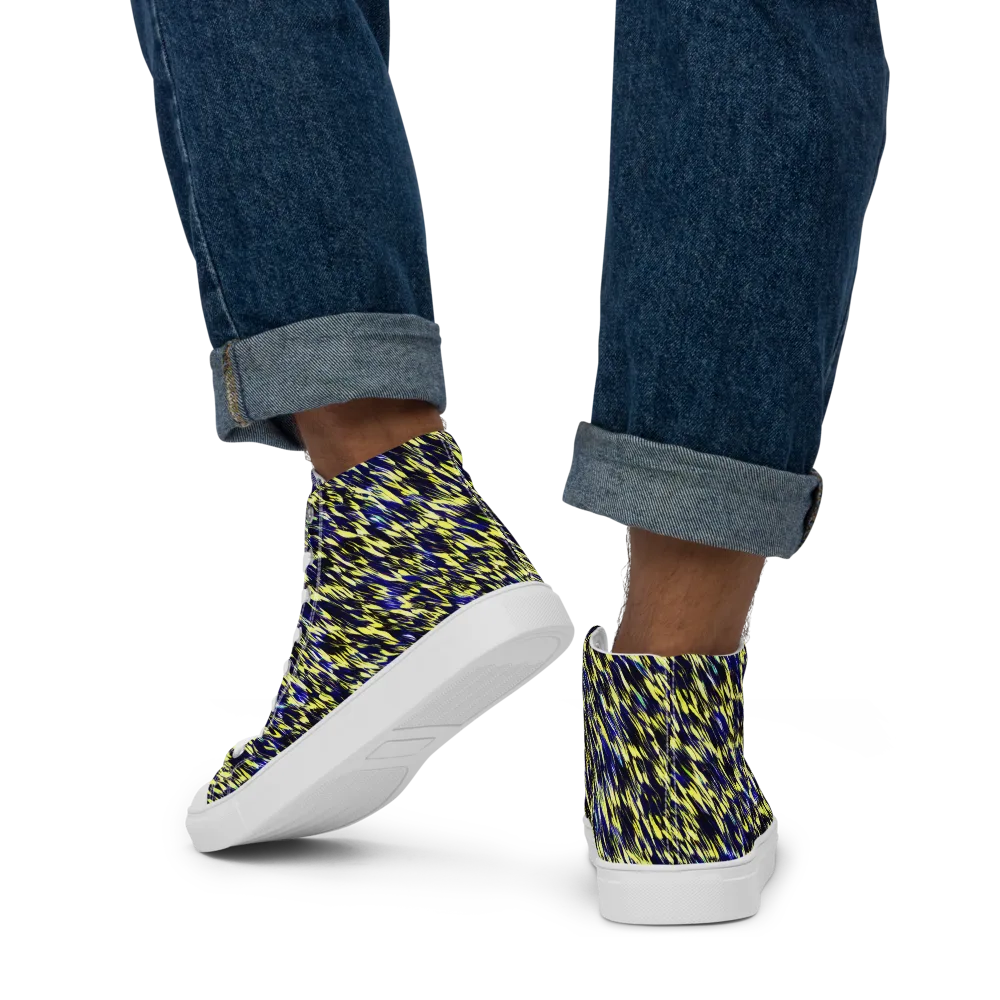 Lemon Lightning on Men's High Top Canvas Shoes — Back