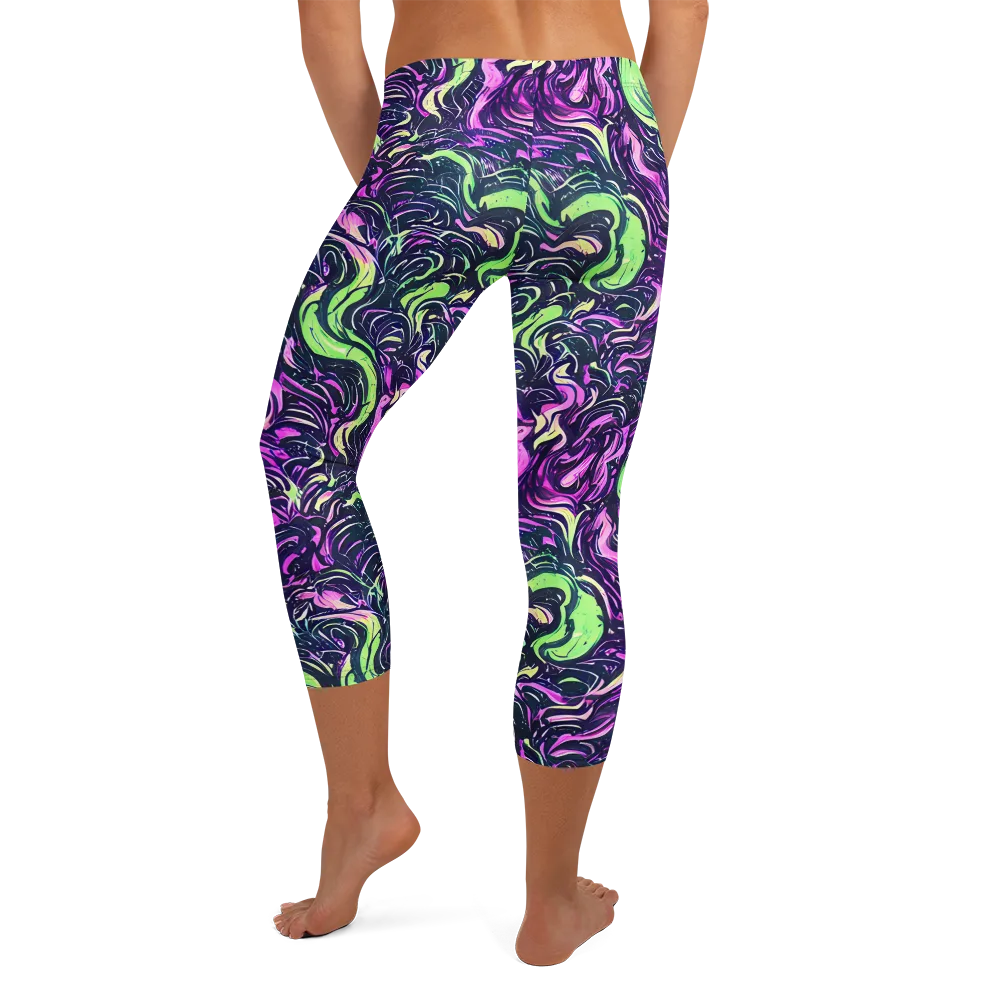 Neon Marbled Bloom on Capri Leggings — Back