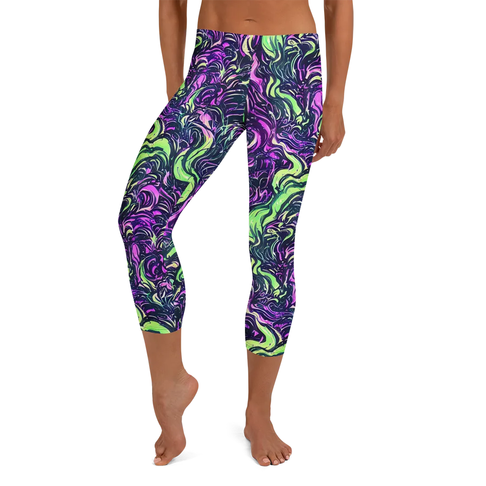 Neon Marbled Bloom on Capri Leggings — Front