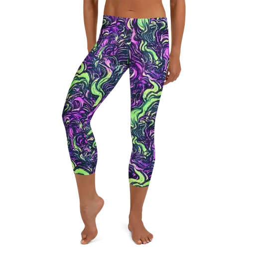 Neon Marbled Bloom on a Capri Leggings